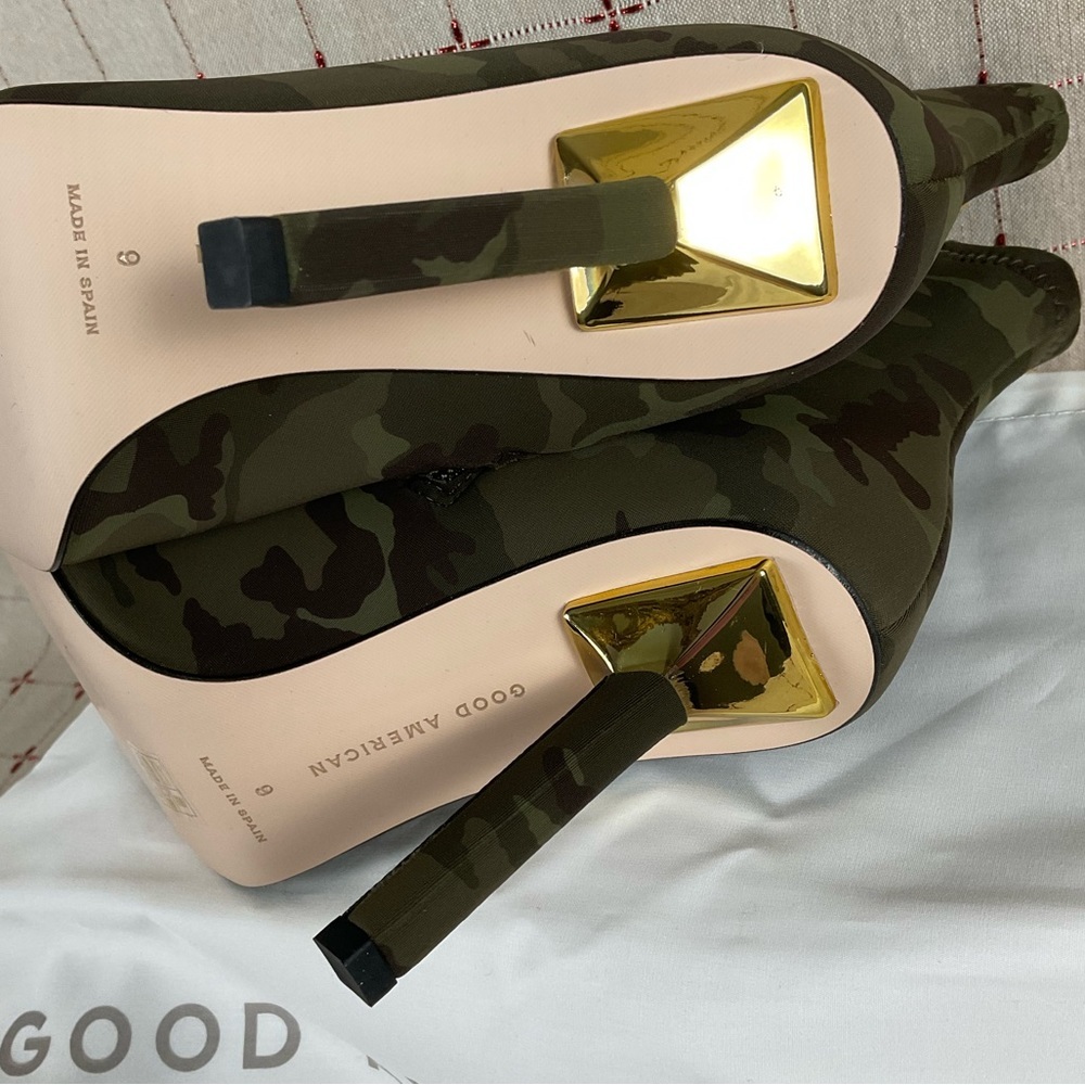 Good American Army Camouflage Ankle Boots Pointed Toe Stiletto Neoprene Bootie 9 - Picture 6 of 8